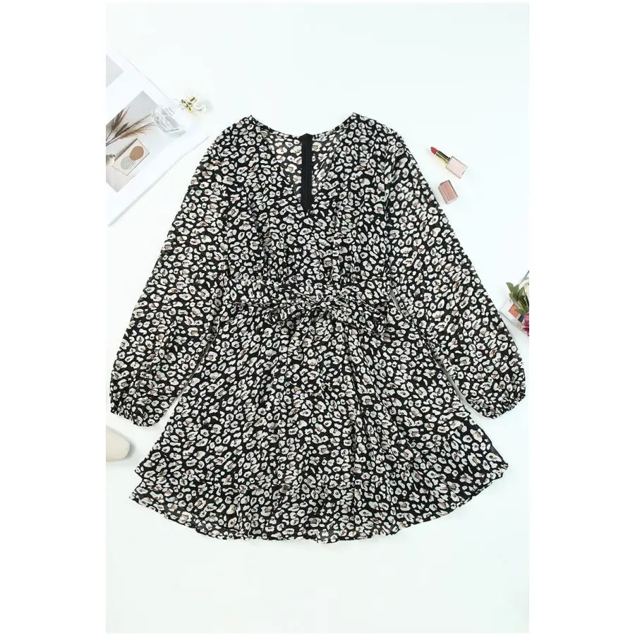 Printed Surplice Long Sleeve Mini Dress