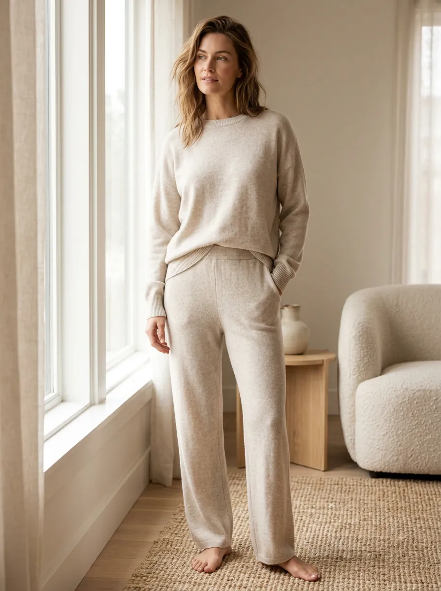 Lightweight-Look Knit Long-Sleeve Lounge Set