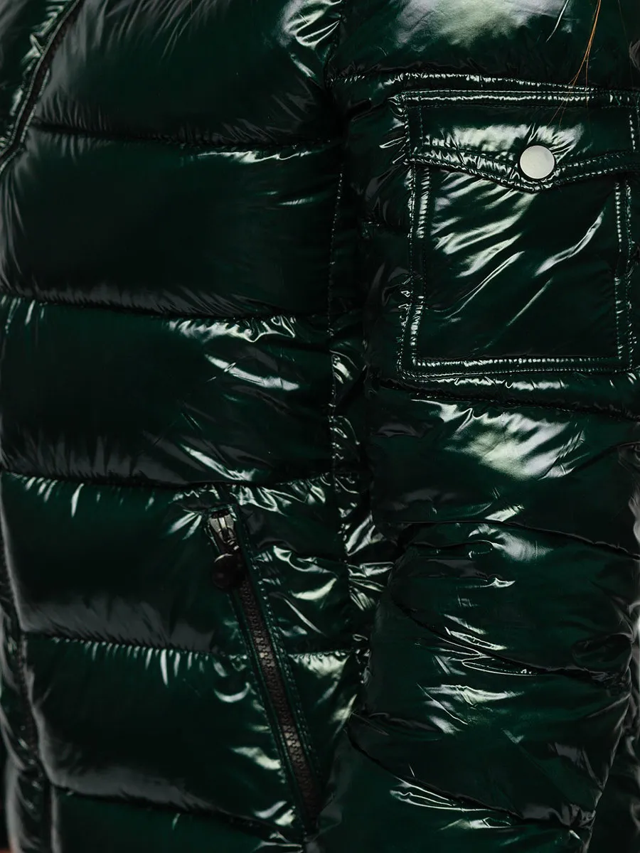 women's green quilted winter jacket with hood
