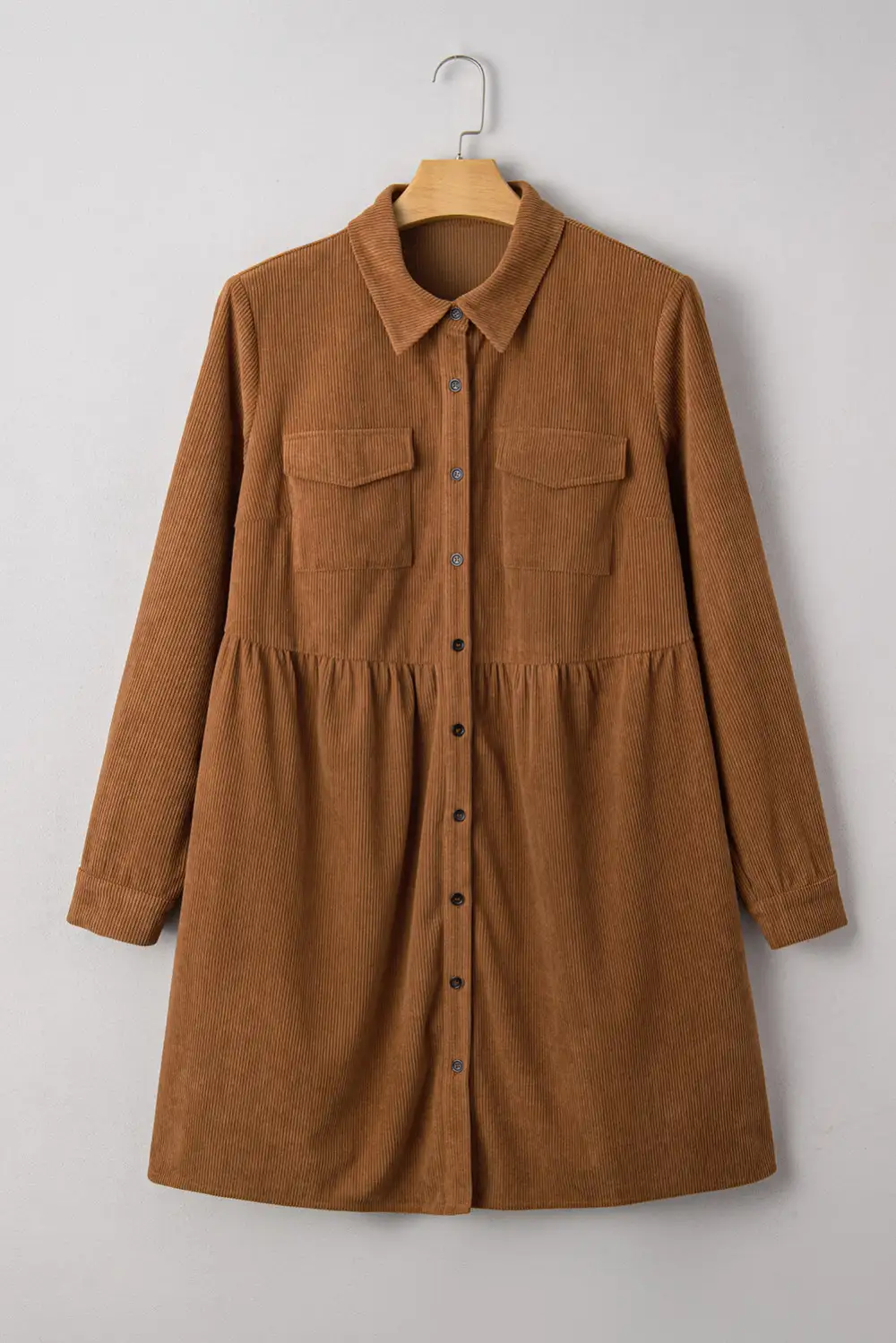 Corduroy Button Front Collared Dress Casual