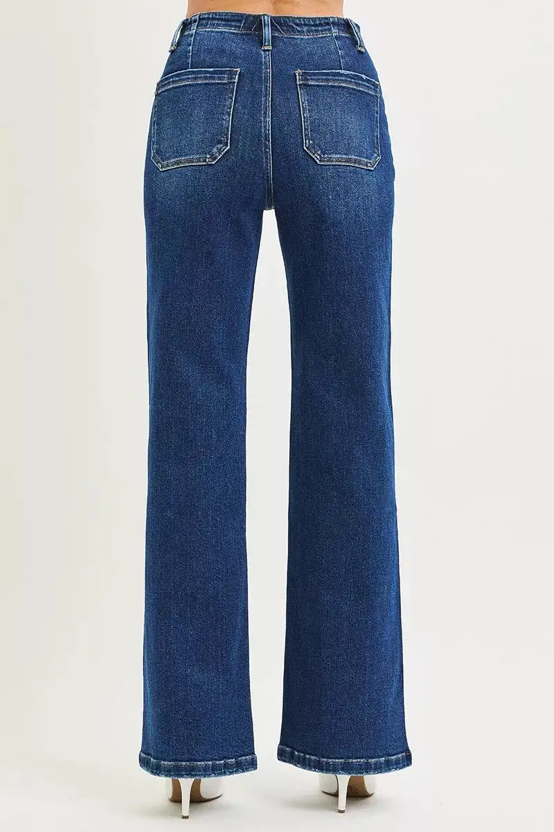 High Rise Front Tie Wide Leg Jeans