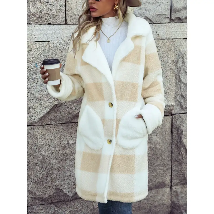 Plaid Button Down Coat with Pockets Jacket