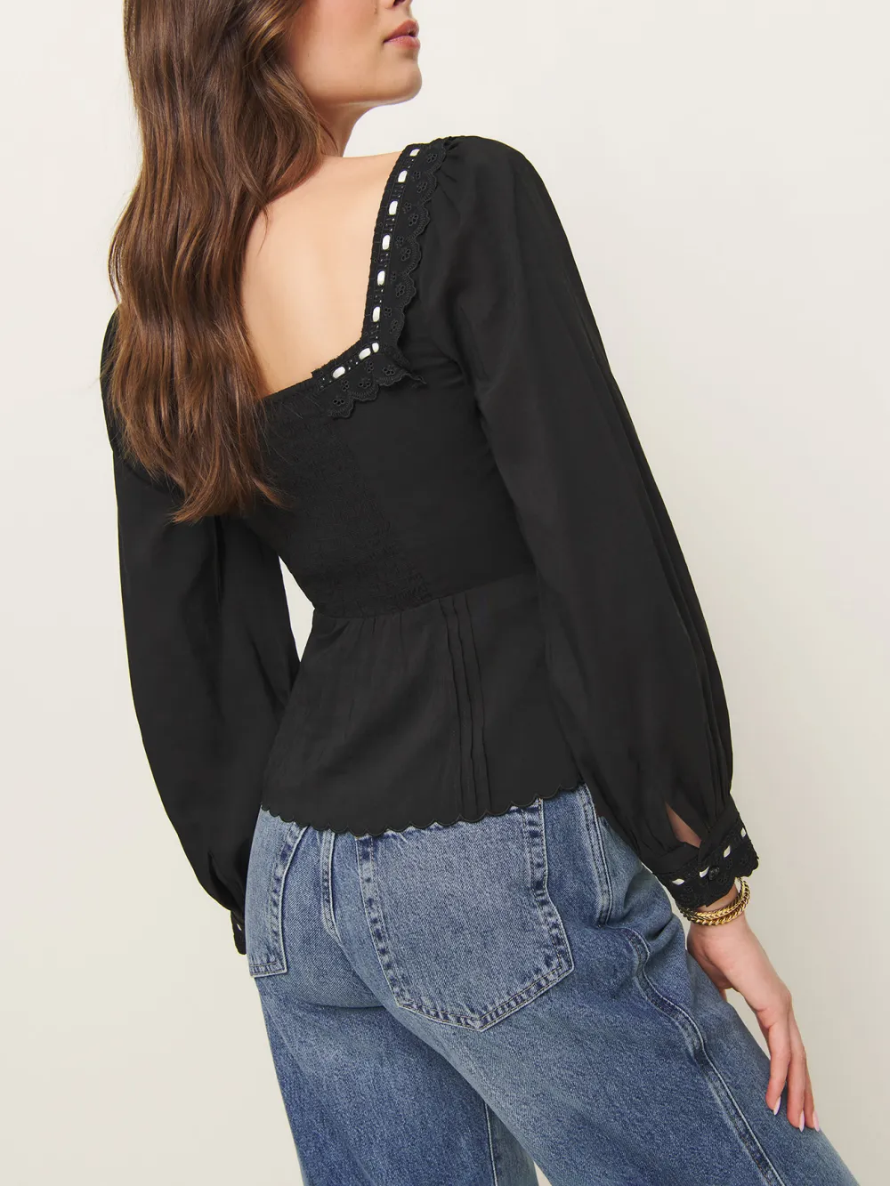 Studded Square Neck Puff Sleeve Blouse