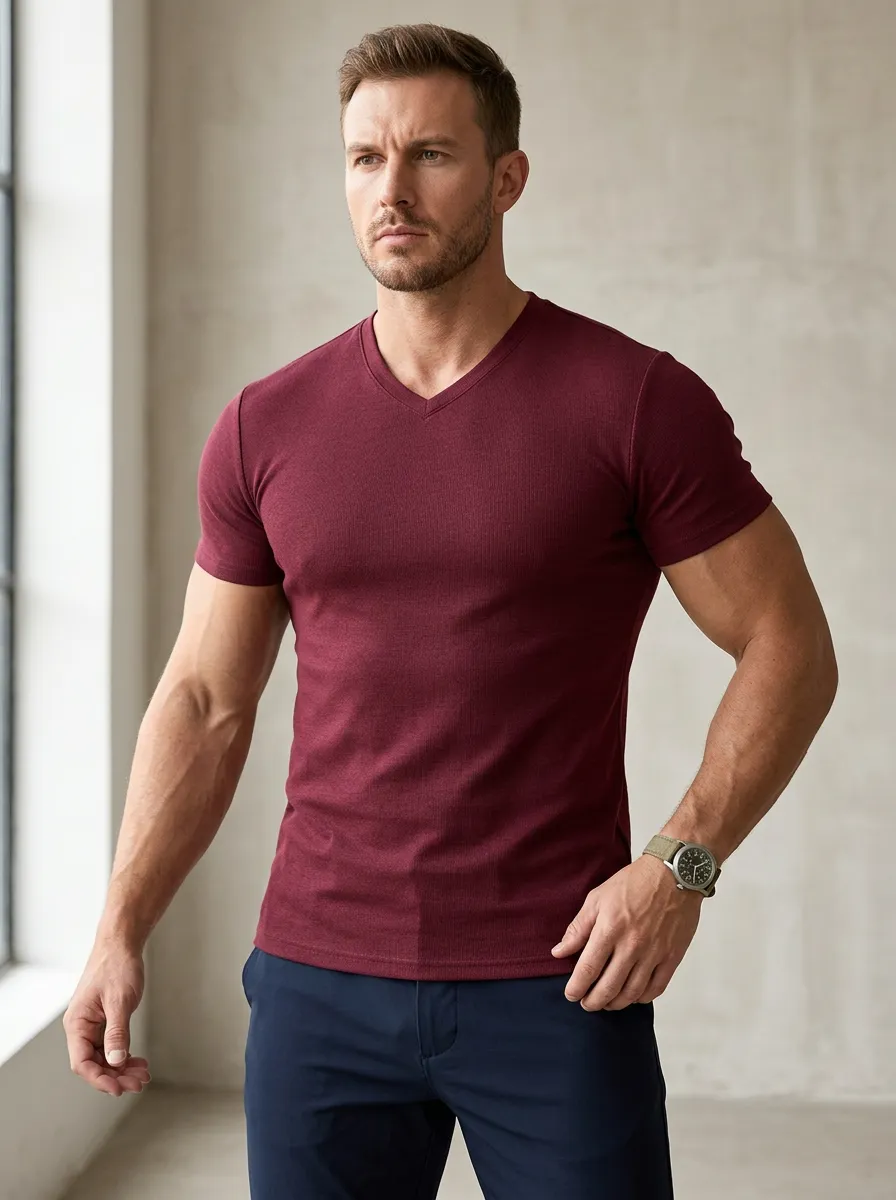 Men's Casual V-Neck Slim Fit T-Shirt