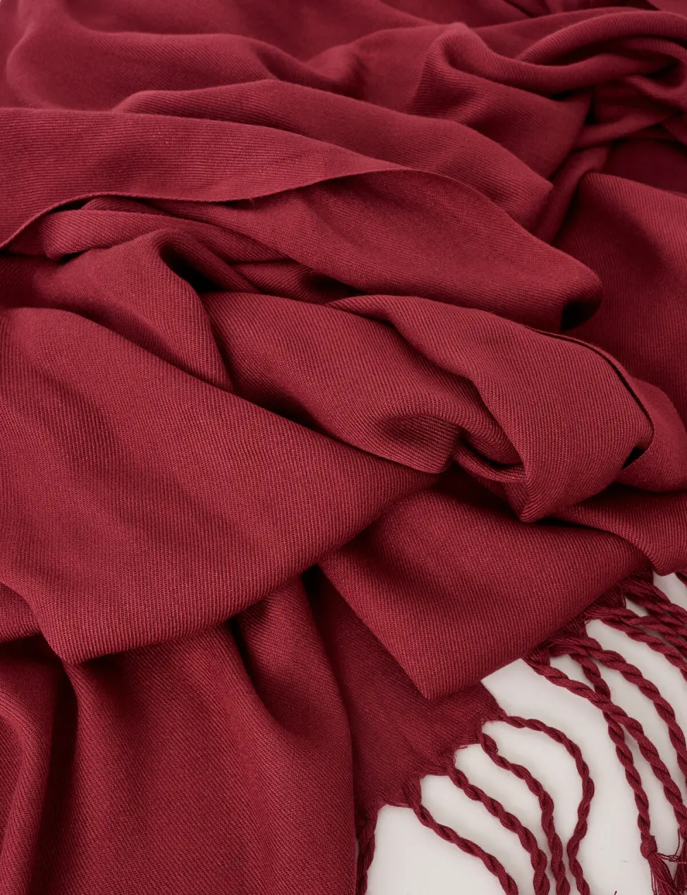 Elegant Cranberry Red Fringe Scarf