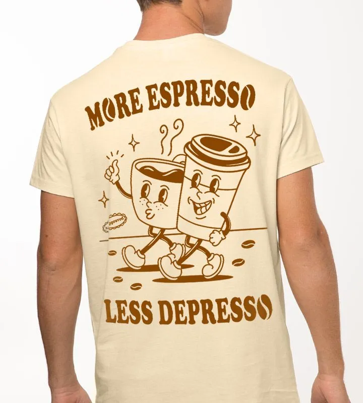Coffee Themed Cartoon Graphic Beige T-Shirt
