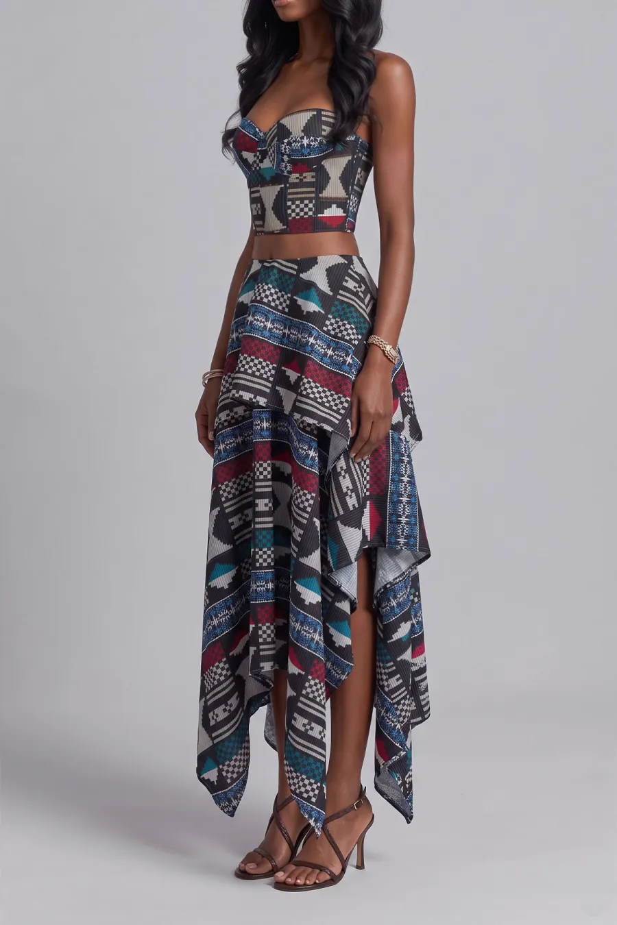 Off Shoulder Printed Matching Skirt Set