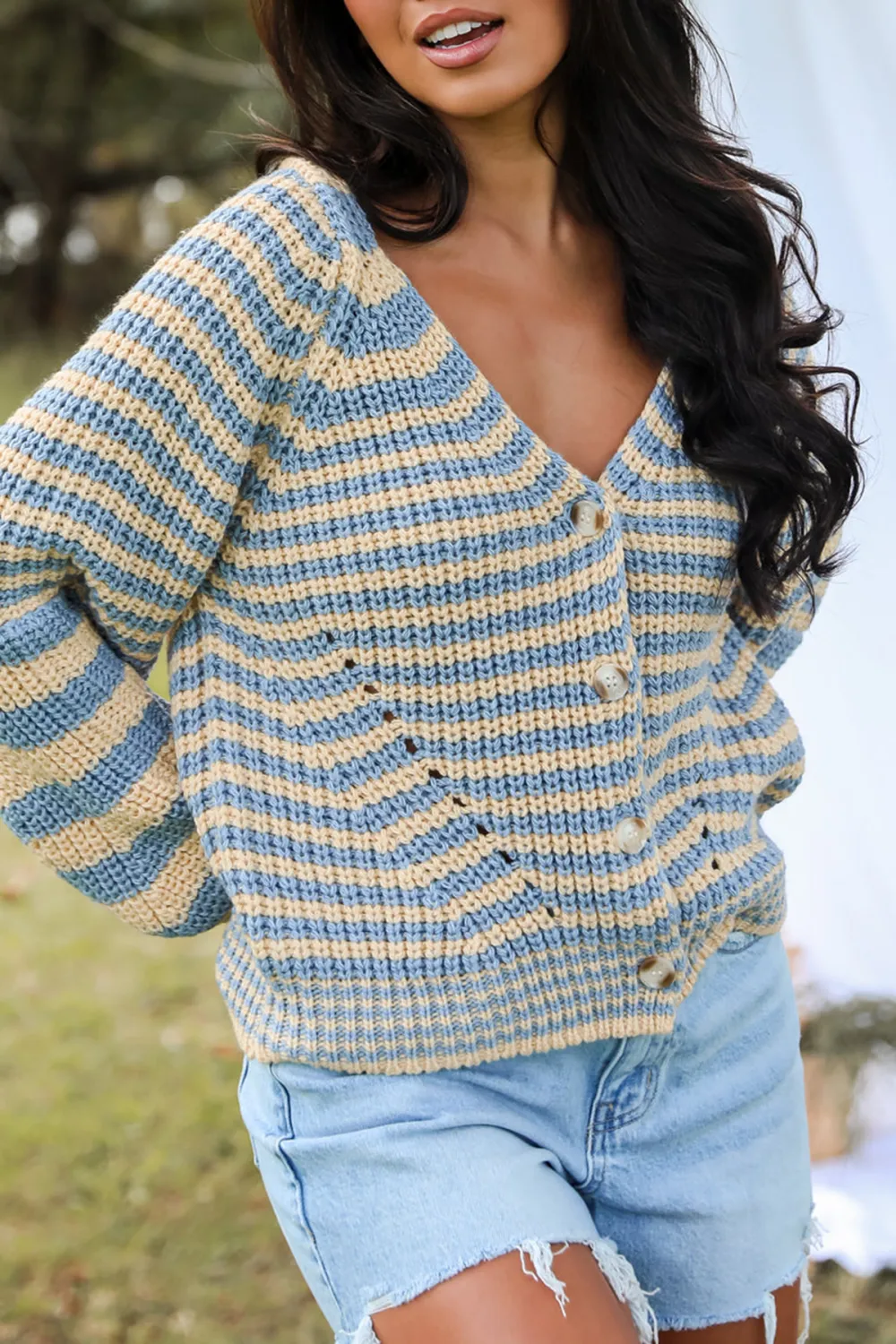 Blue Striped Sweater Cardigan