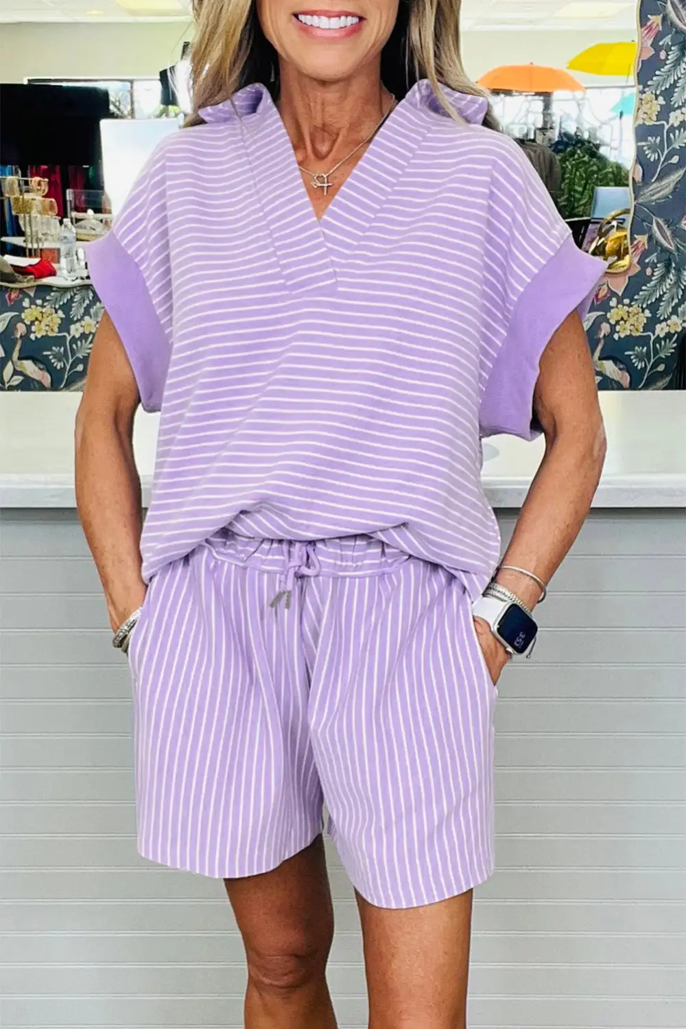 Striped Polo Shirt and Shorts Set
