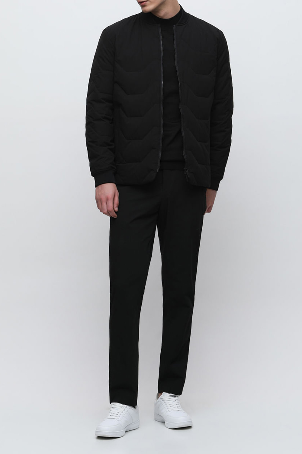Black Quilted Redown Bomber Jacket