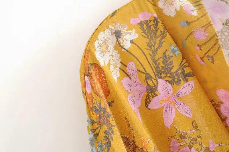 Floral Print Bat Sleeve Kimono Dress