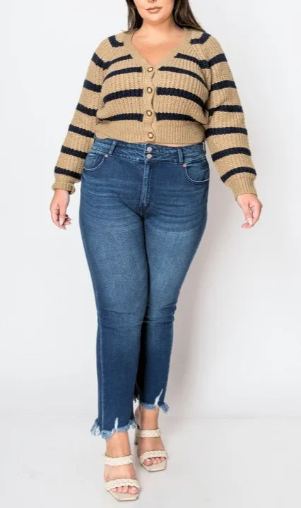 Refined High Rise Straight Leg Distressed Denim Jeans