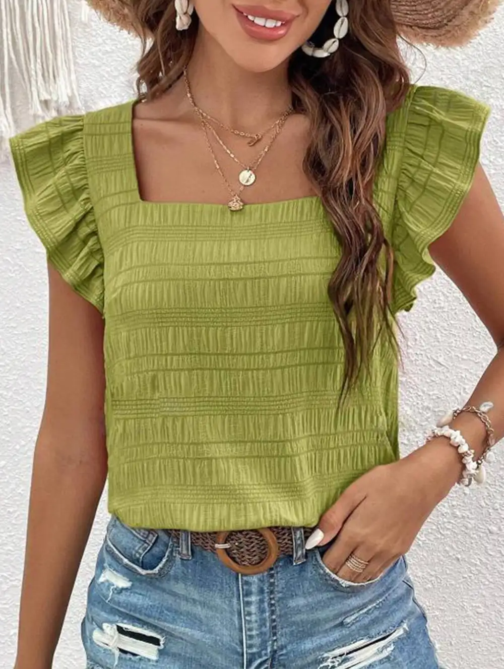 Square Neck Short Sleeves T Shirts Tee