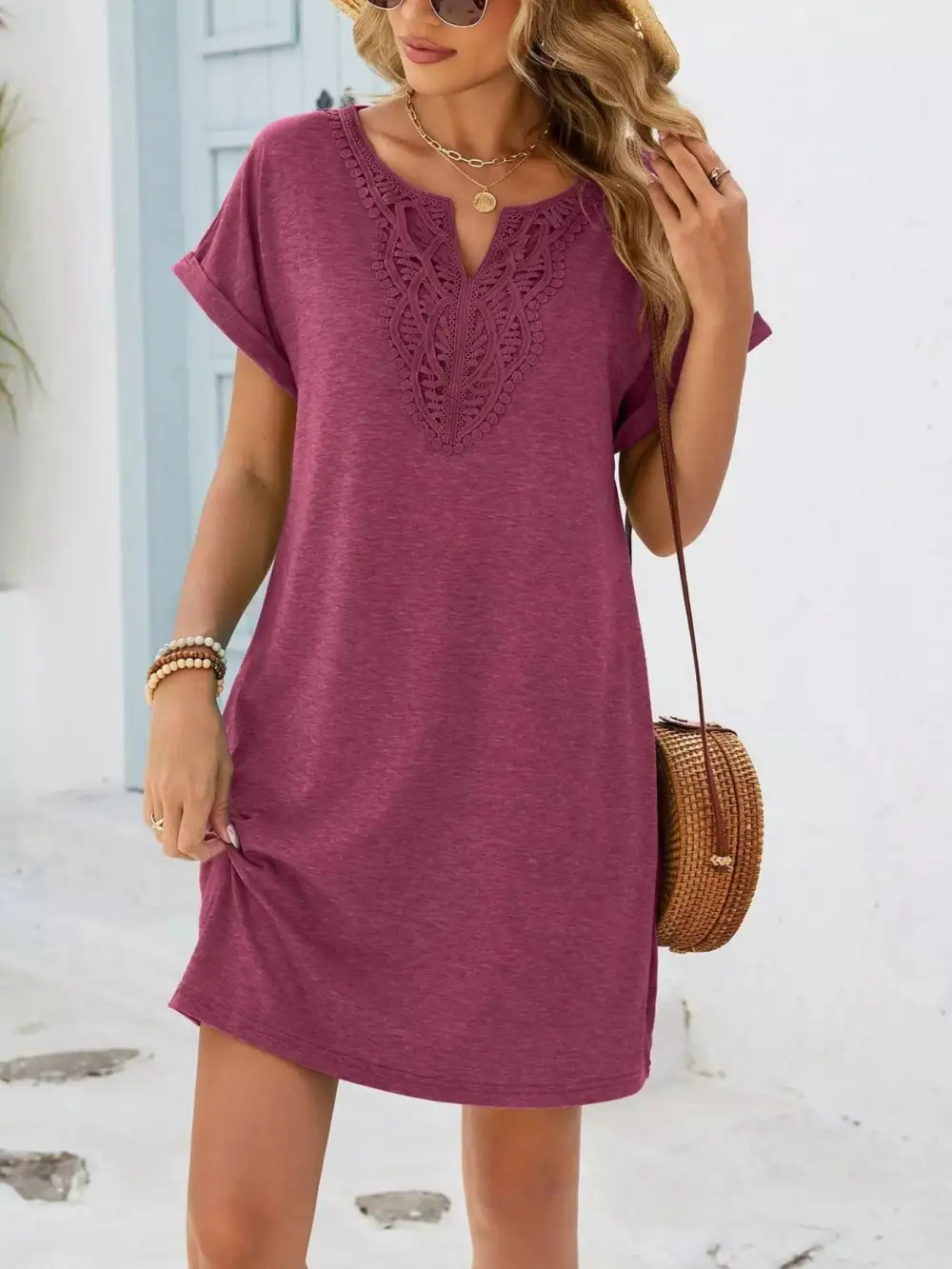Polished Detail Lace Short Sleeve Dress