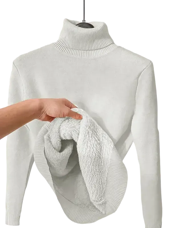 Women's solid color warm lining drop shoulder turtleneck sweater