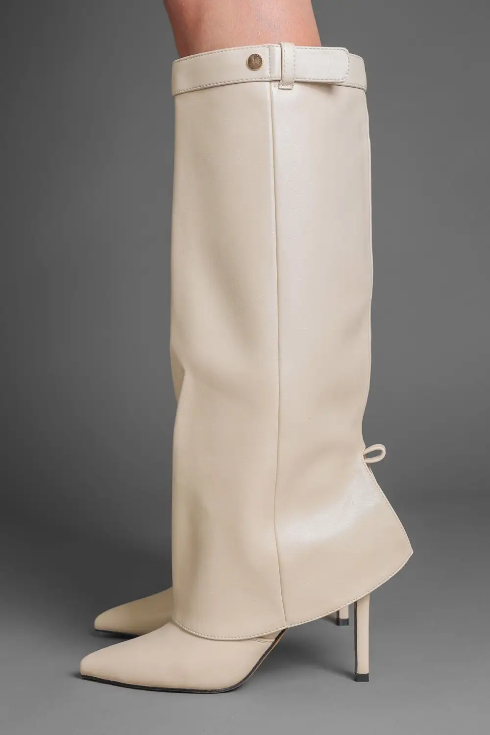 Refined Stiletto Slouch Fold-Over Pointed Toe Knee High Boots