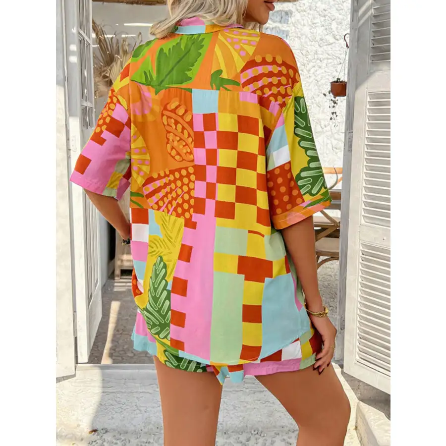 Printed Collared Neck Half Sleeve Top and Shorts Set