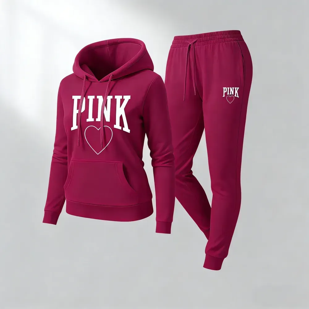 🔥Last Day 89% OFF🔥Women's Pink Heart Print Tracksuit