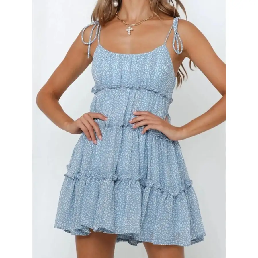 Printed Tie-strap Tiered Mini Dress