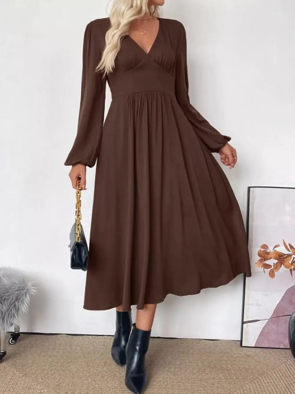 V Neck Midi Dress