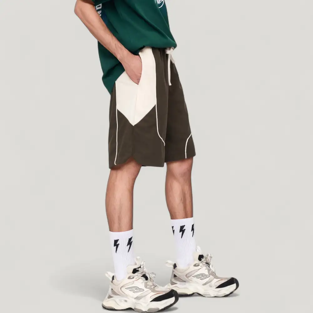 Drawstring Side-Pocket Colorblock Men's Athletic Shorts