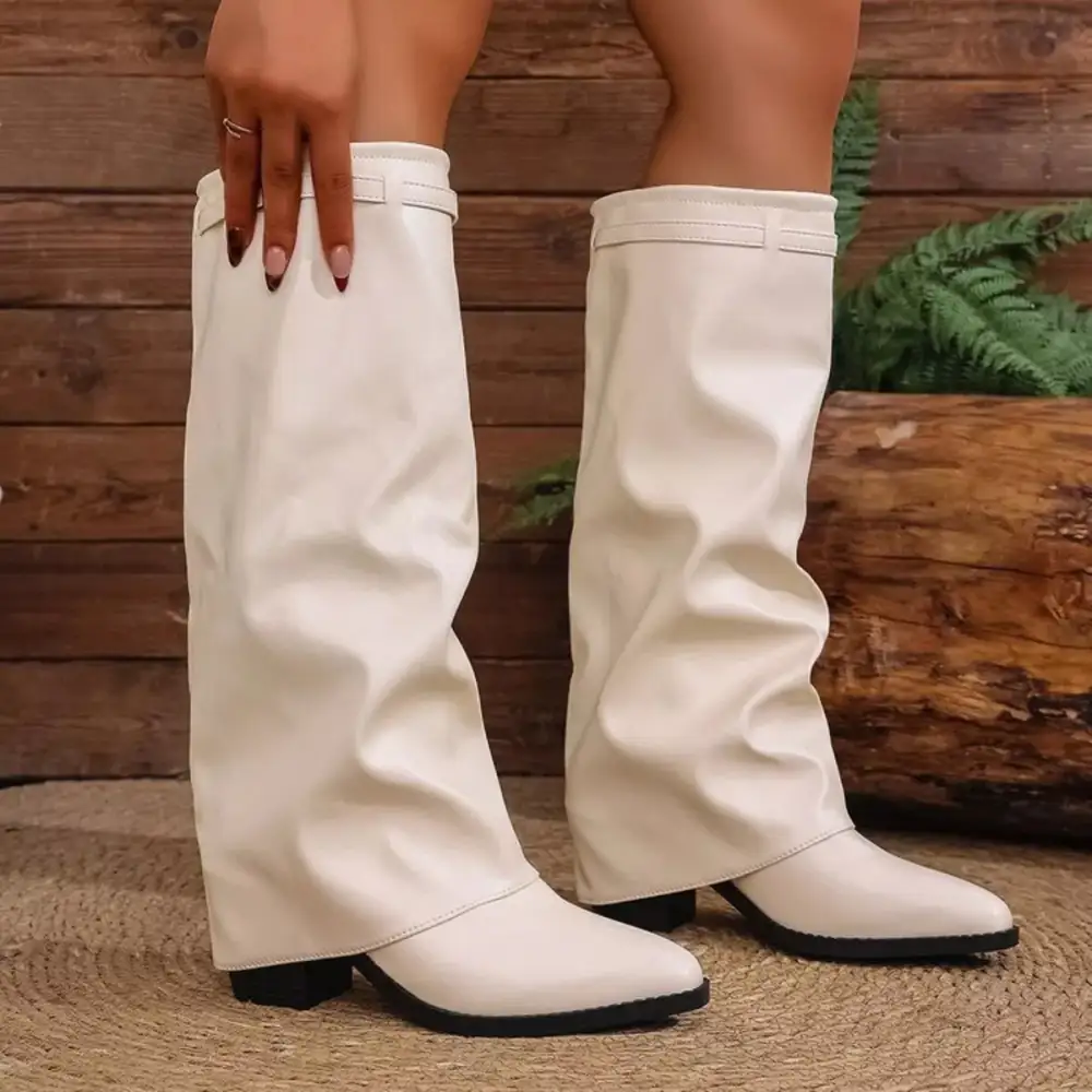 Point Toe Block Heels Boots