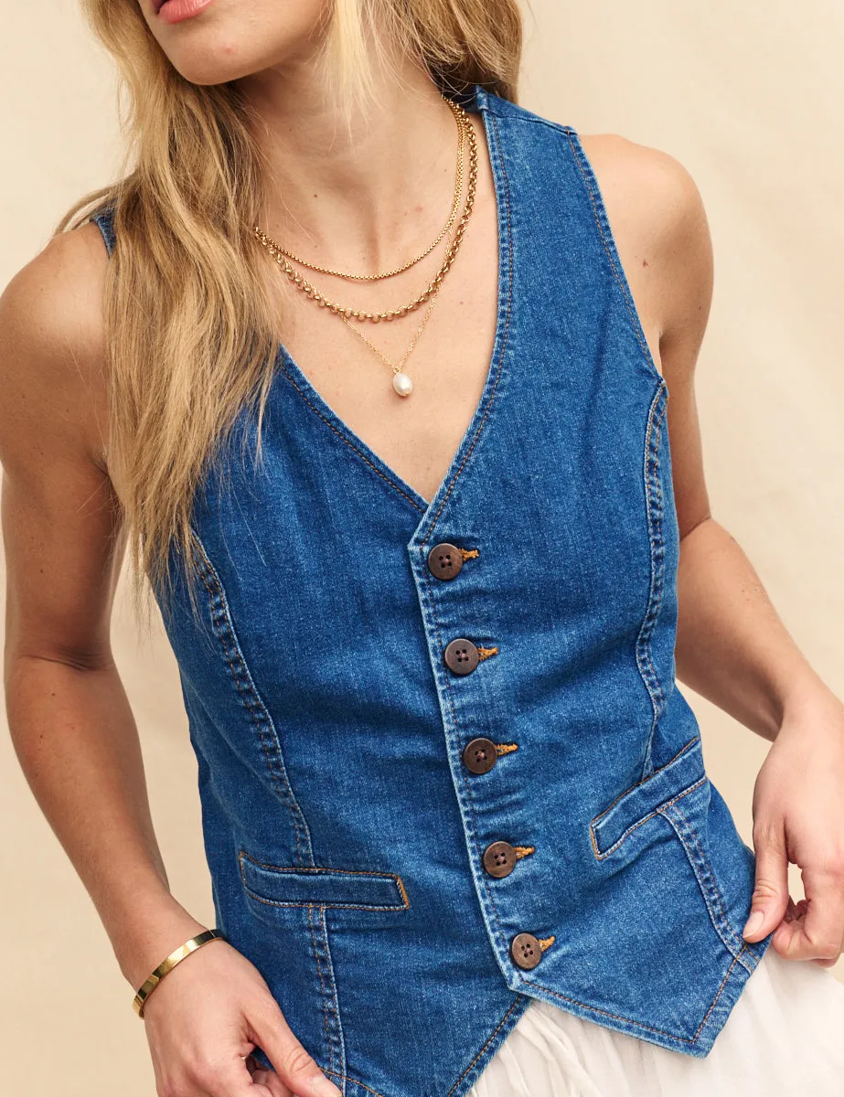 Mid Wash Blue Denim Waistcoat