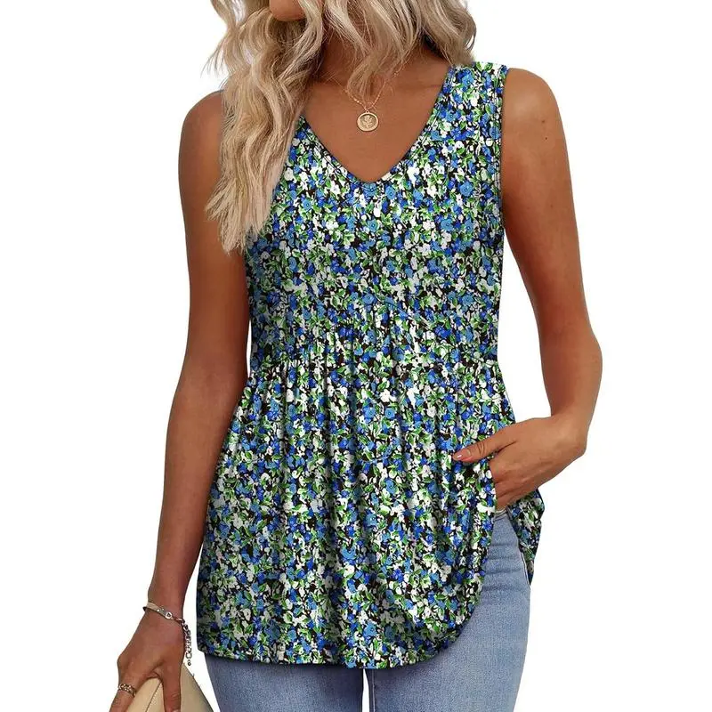 Womens Tank Tops 2025 Flowy Peplum Tops For Women Dressy Sleeveless V Neck Babydoll Tank Tops