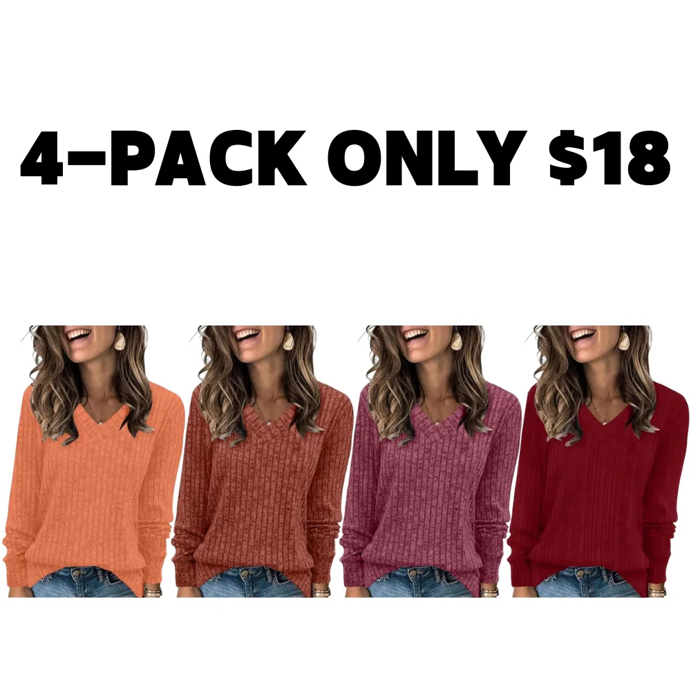 Women's V-Neck Long Sleeve Knit Sweater | Lightweight | Oversized Loose Fit Sweater for Layering