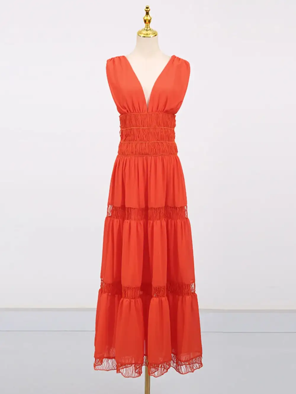 V Neck Tiered Sleeveless Maxi Dress