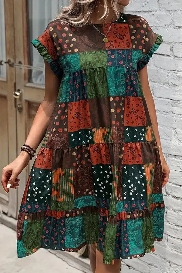 Patchwork Ruffle Casual Dress