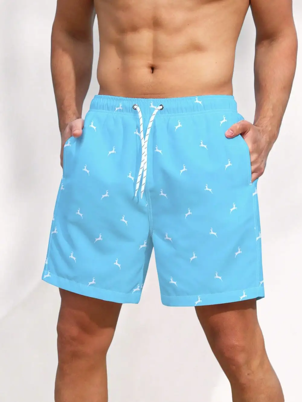 Men's Animal Allover Print Drawstring Beach Shorts
