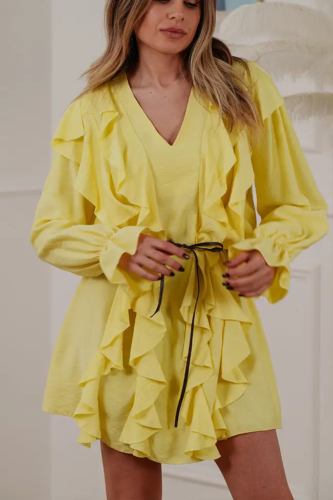 Mini V Neck Linen Blend Dress