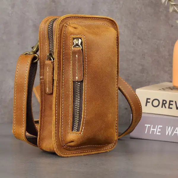 Men's Secure Leather Phone Crossbody Bag