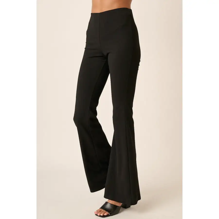 Crepe Knit Elastic Waist Flare Leg Pants