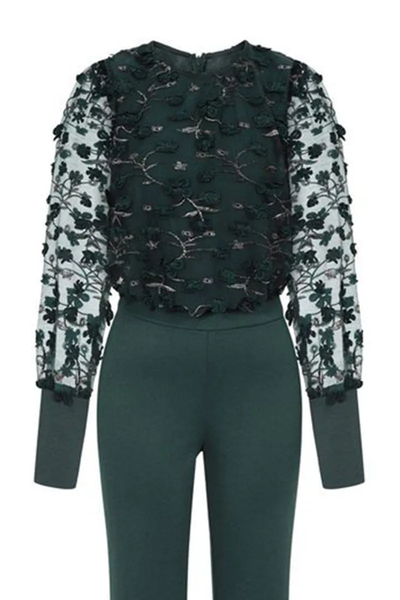 Casual Style Green Jumpsuit With Blouson Sleeves