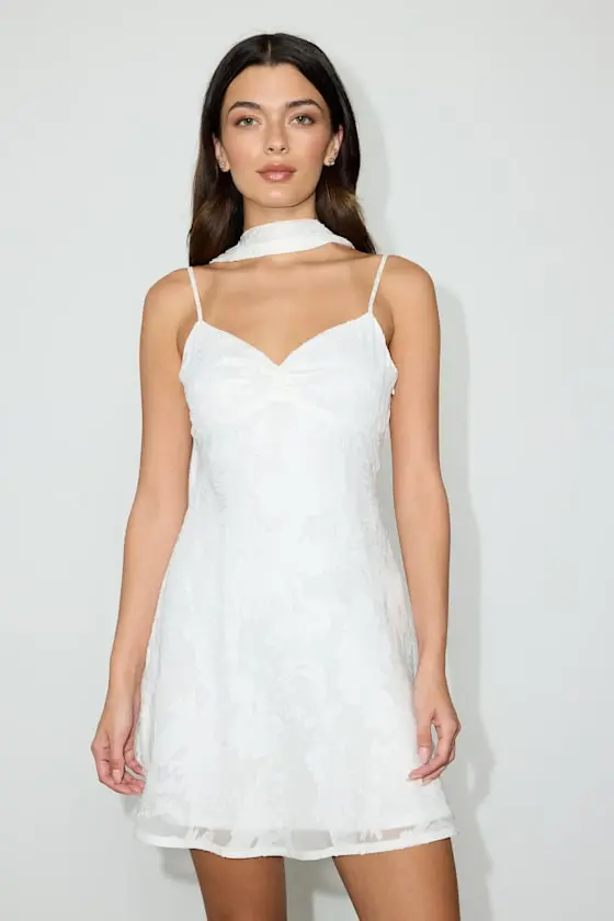 Aydah Red Floral Burnout Slip Mini Dress and Scarf Set