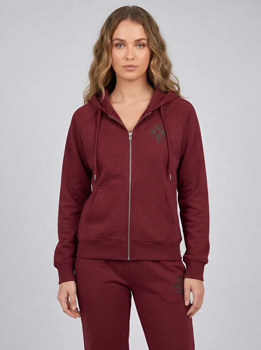 Women's Dusty Rose Drawstring Hood Zip-Up Hoodie Jacket & Jogger Set