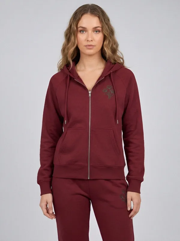 Women's Dusty Rose Drawstring Hood Zip-Up Hoodie Jacket & Jogger Set