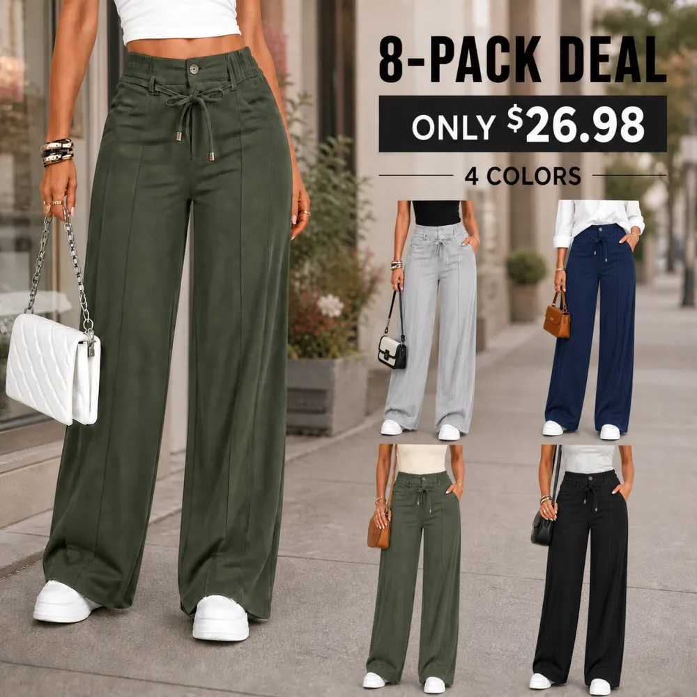 Women’s High Waisted Wide Leg Pants With Drawstring Waist Soft Lightweight Casual Trousers For Everyday Wear