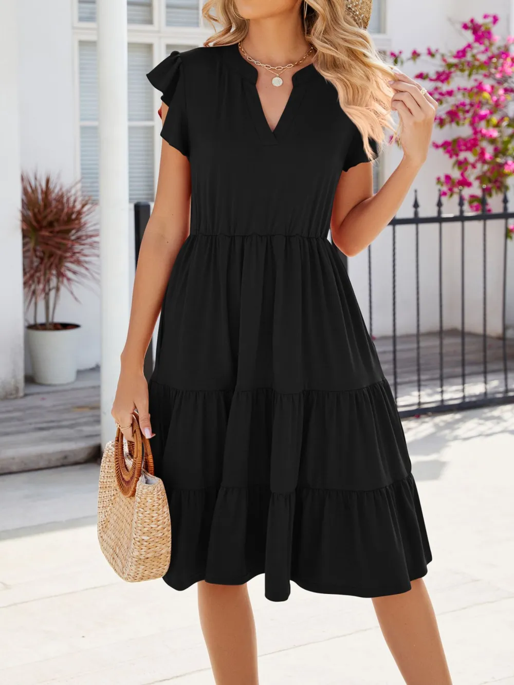 Clean Line Ruffle Tiered Midi Dress