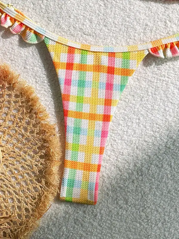 Checkered Lace Bikini Swim Set