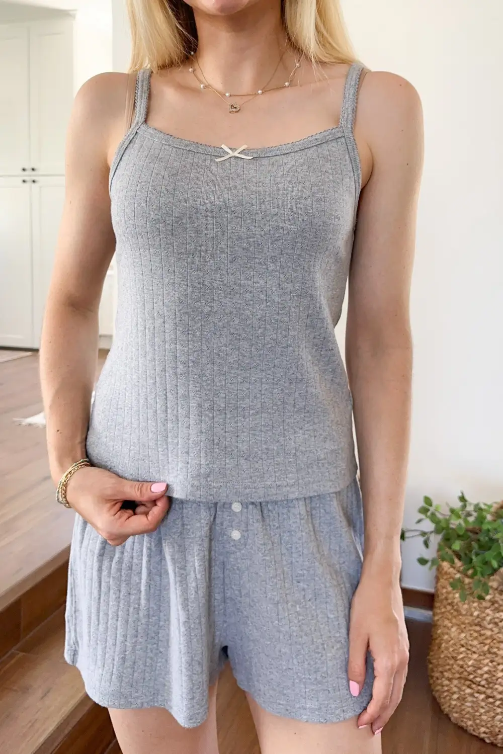 Boxy Fit Ribbed Knit Pointelle Tank Top