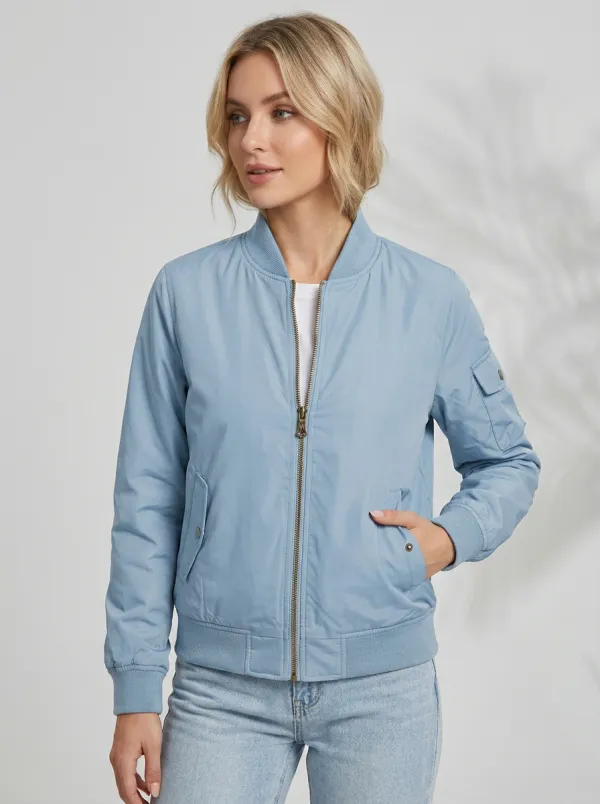 Zip-Front Denim-Style Women's Casual Jacket