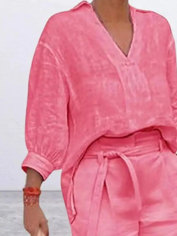 Johnny Collar Sleeve Top and Shorts Set