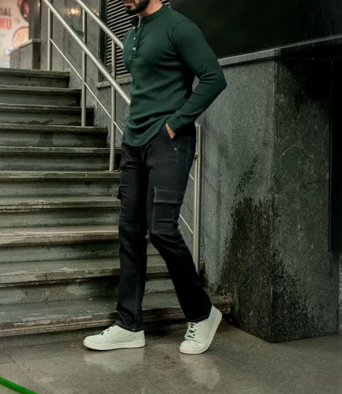 Dark Green Long Sleeve Henley Casual Shirt