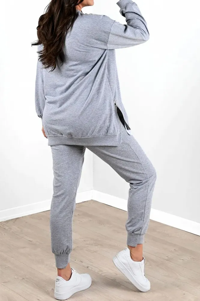 Women's Fashion Side Slit Fake Two-piece Top & Pants Two-piece Set