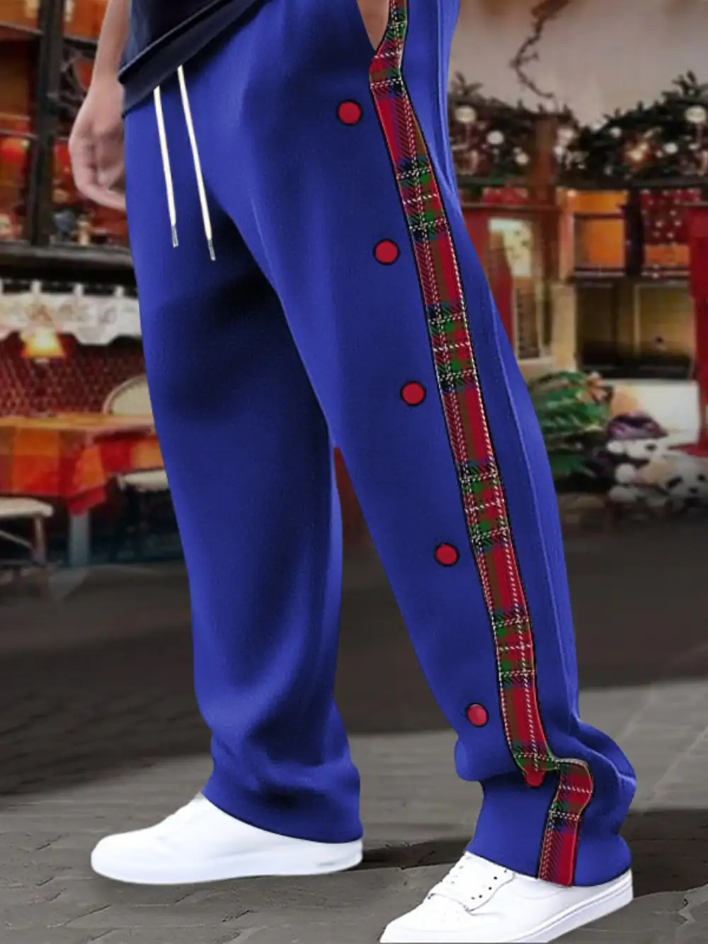 Men's Full Size Plaid Trim Snap Button Track