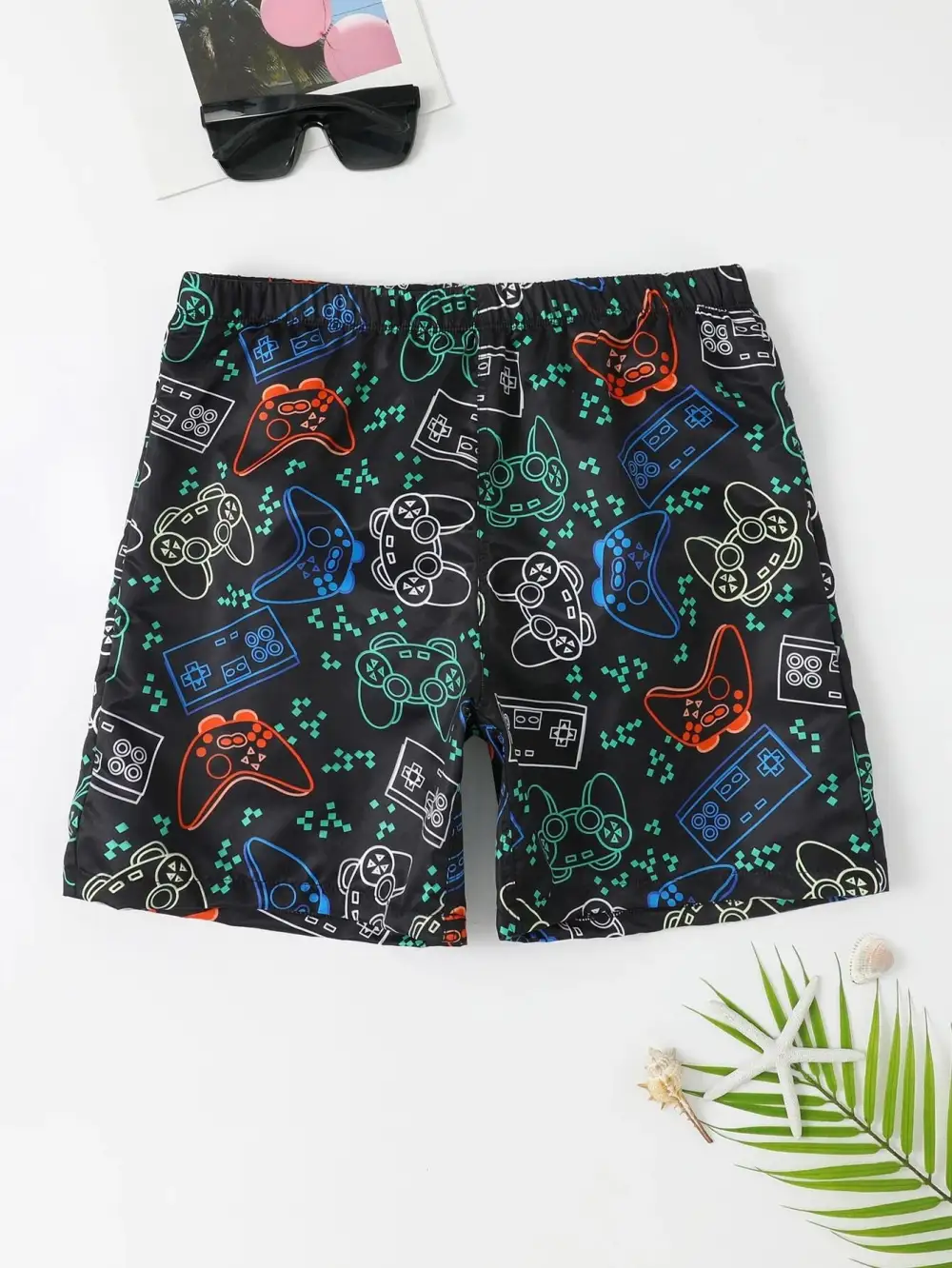 Men's Cartoon Gamepad Print Beach Shorts
