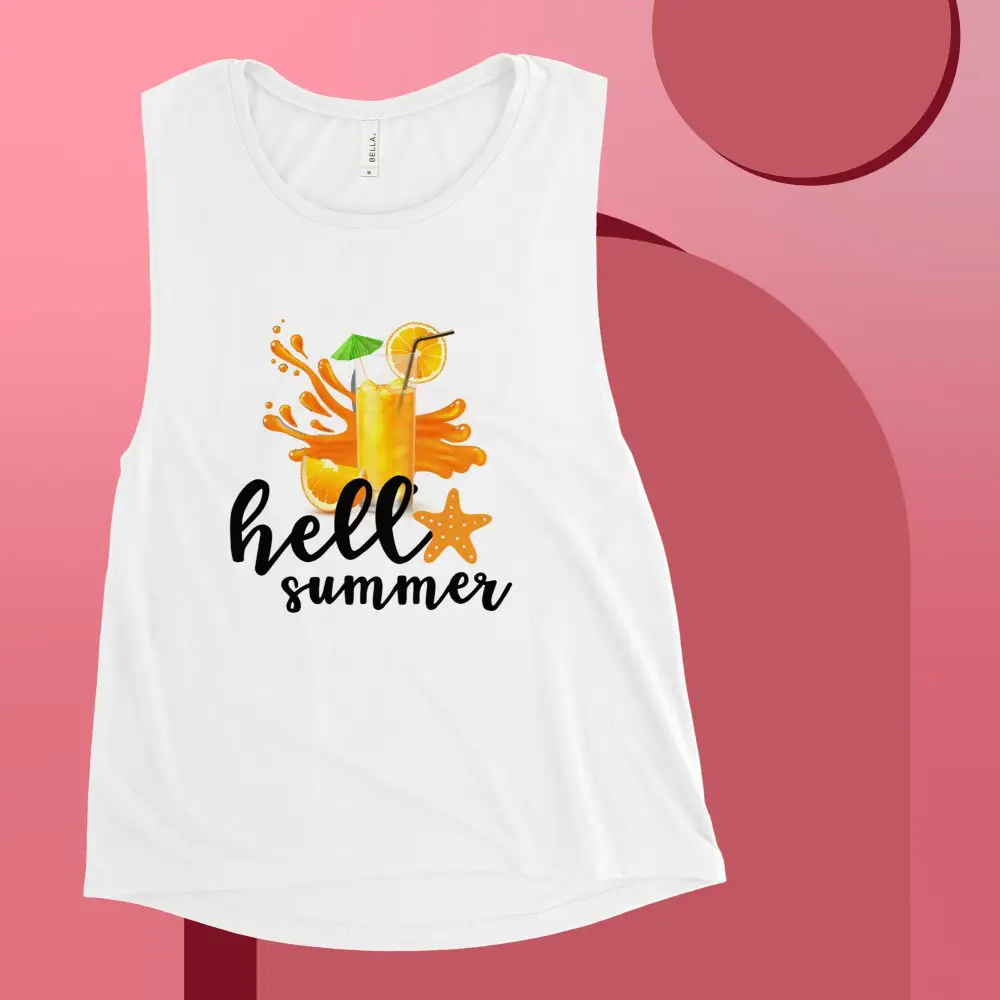Printed Ladies Muscle Tank Hello Summer Tank Top